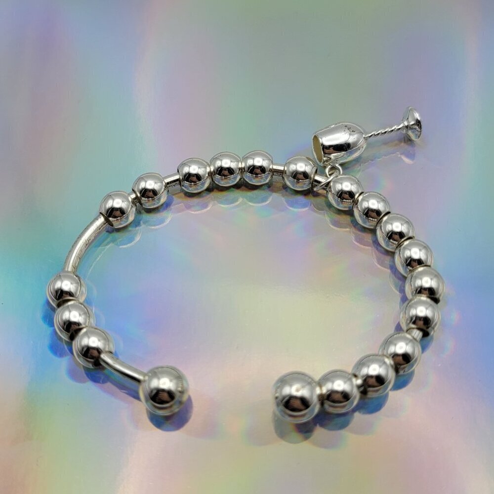 Champagne Flute Dangle Charm Ball Bead Wire Cuff Bracelet 7" Silver Plated